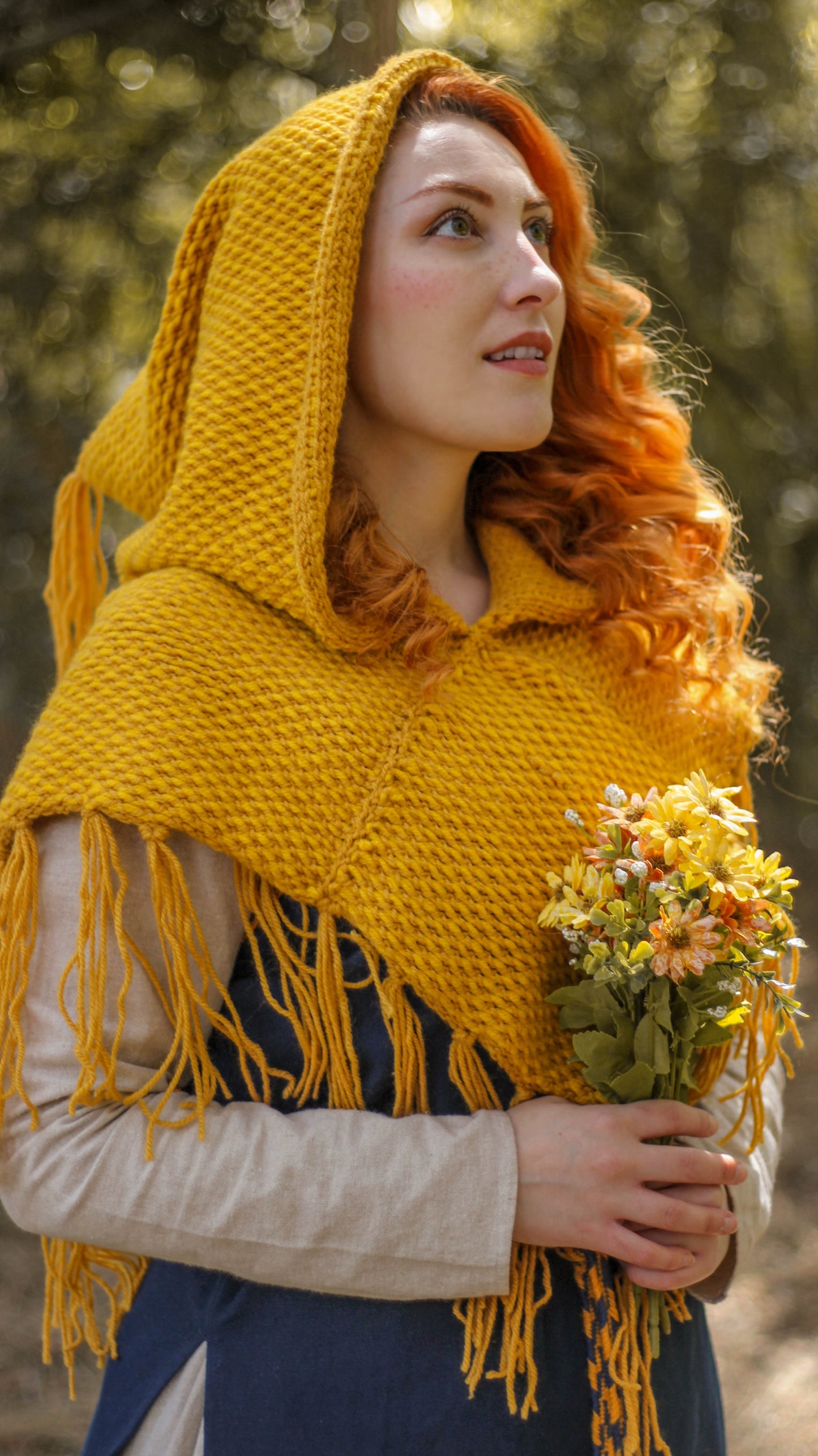 Capucha Skjoldehamn hecha a mano de lana vegana vikinga druida medieval