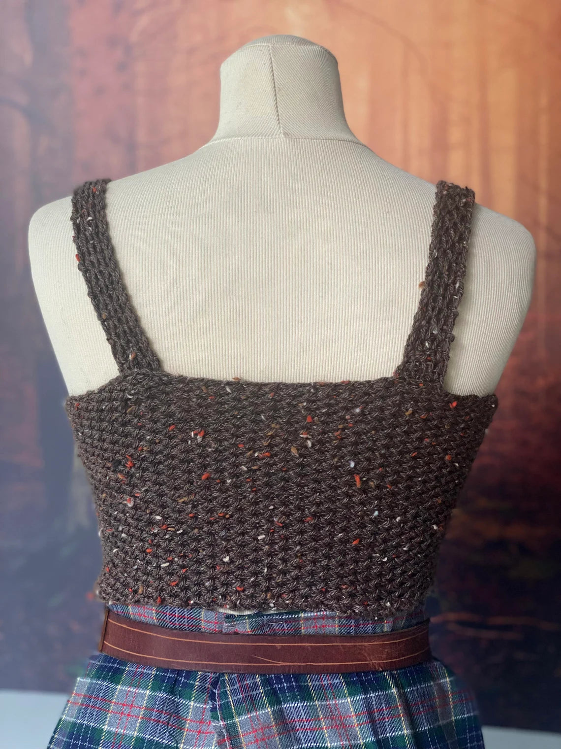 Cottagecore brown tweed corset Outlander handknitted vest fairytale bralette medieval crop top