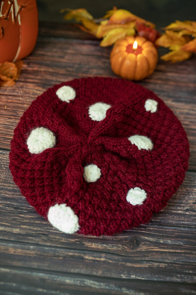 Crochet wool mushroom hat beret | fairy witch autumn Halloween winter