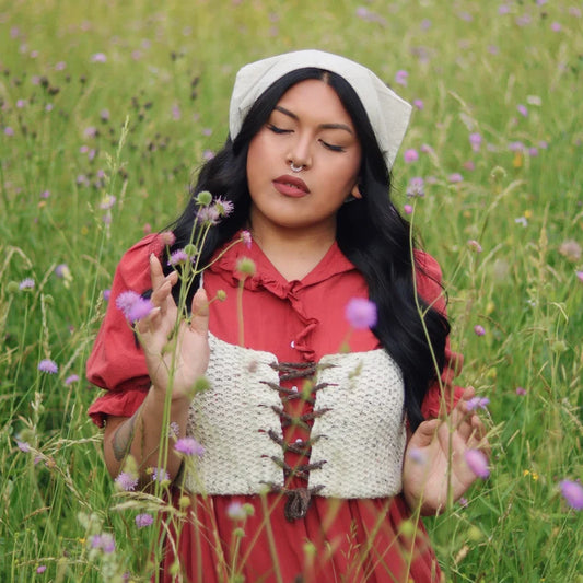 Cottagecore white tweed corset Outlander handknitted vest fairytale bralette medieval crop top