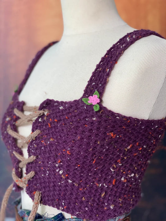 Cottagecore garnet tweed corset Outlander handknitted vest fairytale bralette medieval crop top