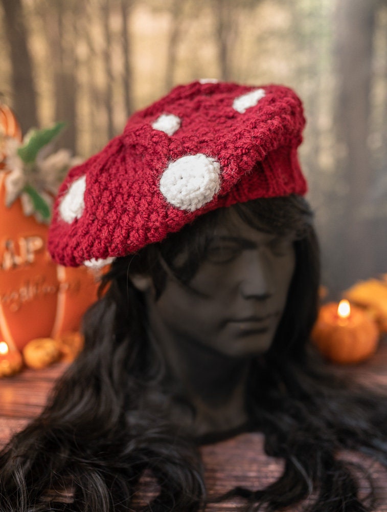 Crochet wool mushroom hat beret | fairy witch autumn Halloween winter